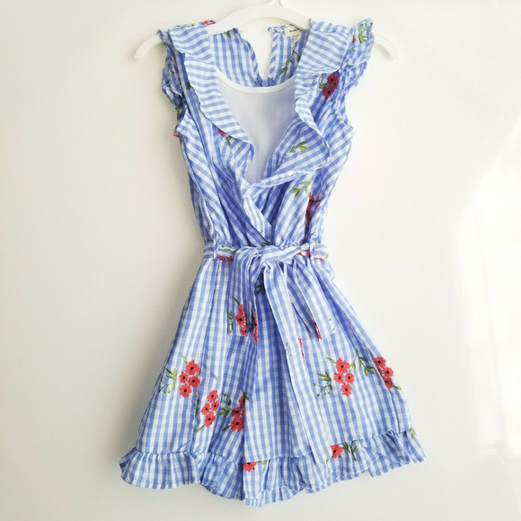 MONTEAU GIRLS EMBROIDED GINGHAM ONE PIECE ROMPER - Picture 3 of 4
